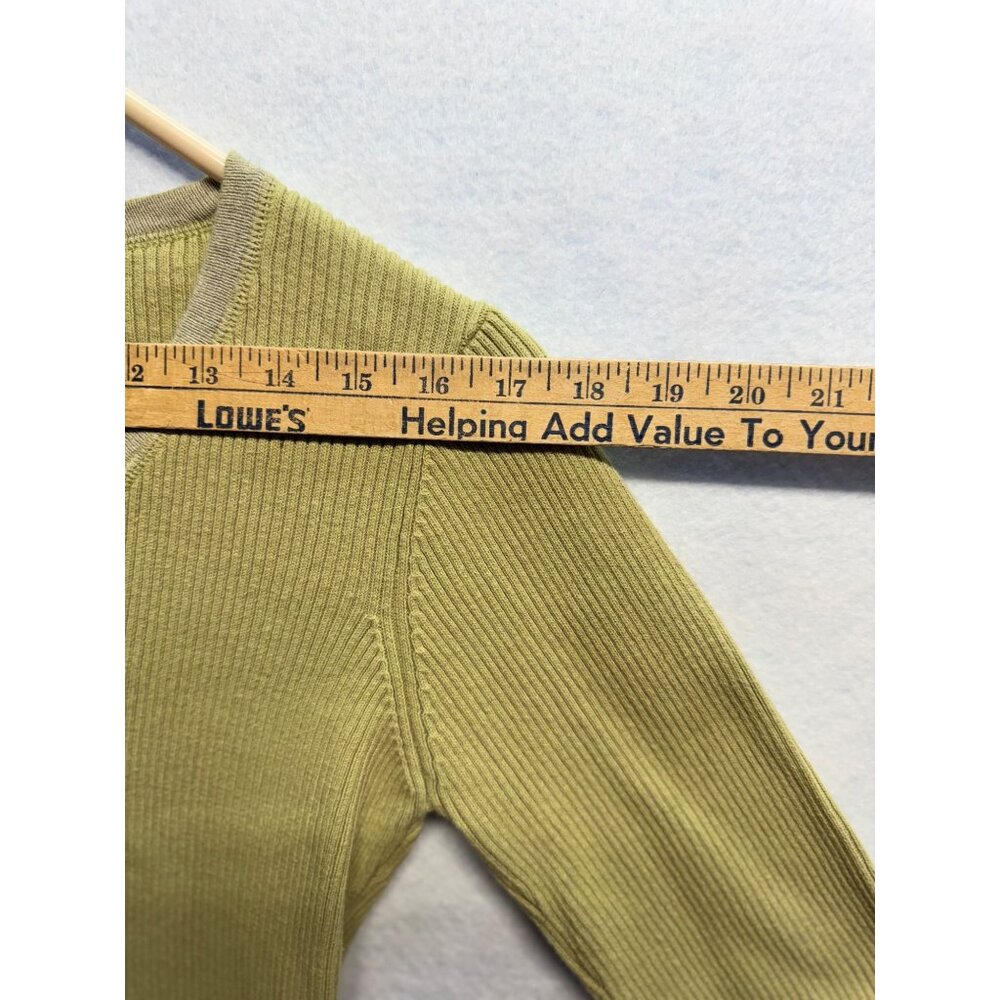 Liz Claiborne Axcess Green Ribbed Henley Long Sleeve Top Womens Size L - Picture 4 of 8